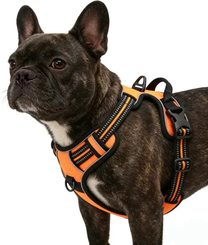 Miniatura 13 de Arnés azul para perro sin tirones con 2 clips para correa, chaleco acolchado suave para perros grandes, chaleco reflectante ajustable para perro