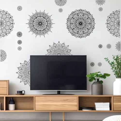 Miniatura 9 de Kazova 20 calcomanías de pared de mandala grande, 20 unidades, 2 hojas, color negro, calcomanías de mandala boho para dormitorio, sala de estar