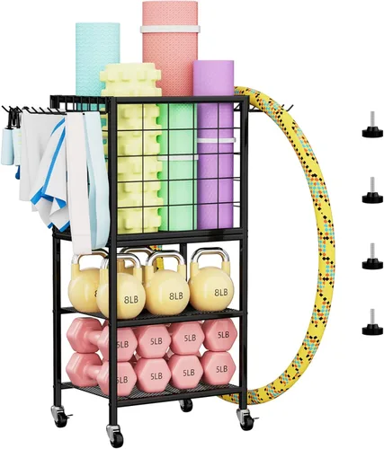 Estante de Mancuernas para Hogar, Estante de Peso para Gimnasio en Casa, Estante de Almacenamiento para Esterilla de Yoga, Organizador de Equipo de