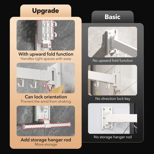 Miniatura 2 de ZdwCyl Tendedero de Ropa, Tendedero de Lavandería Montaje en Pared, Perchero de Ropa Montado en la Pared, Retráctil, Plegable (Tri-Fold), Tendedero