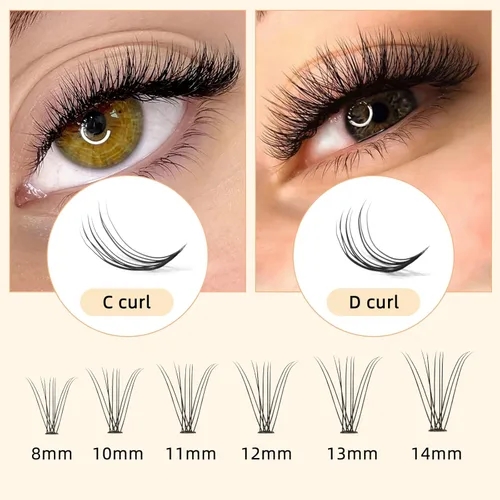 Miniatura 5 de QUEWEL Extensiones de pestañas postizas en racimo, 240 pestañas postizas individuales, rizo 10D-0.10D, de 0.630 pulgadas, sin nudos, suaves
