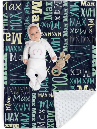 Miniatura 20 de Manta de bebé personalizada, diseño de nombres personalizados, manta de felpa suave con respaldo de puntos de doble capa para niños y niñas, Color01
