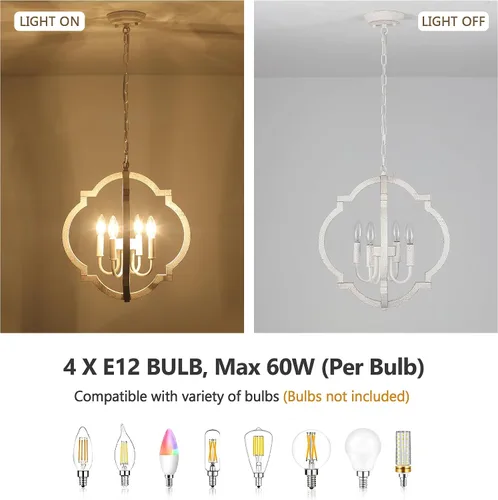 Miniatura 4 de Lámpara de araña blanca para comedor - Lámpara colgante moderna de 4 luces, luces colgantes de madera rústica para cocina, isla, sala de estar
