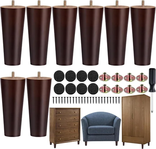 Miniatura 9 de TURSTIN 8 patas redondas para muebles de 3 pulgadas, patas redondas de madera maciza con tuercas en T M8, patas de sofá, patas de repuesto