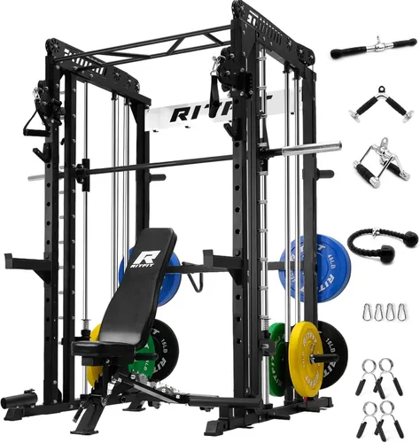 Miniatura 9 de RitFit Máquina M1 Pro Smith con sistema de cruce de cables, jaula multifunción para sentadillas para gimnasio en casa, rack de energía y paquetes