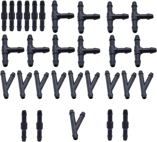 Paquete de 30 limpiaparabrisas, conectores de manguera, adaptador de tubería de lavado de agua de 2 vías + 3 vías I/T/Y 3 tipos de boquilla