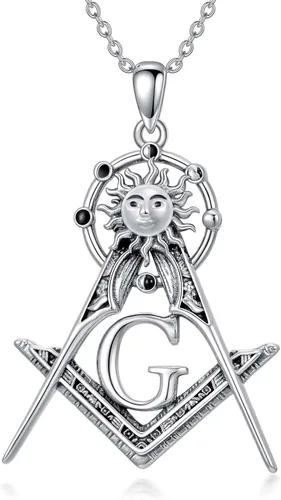 Miniatura 14 de PROESS Collar de plata de ley con colgante de montaña y sol de semilla de mostaza/masónico/brújula para mujeres y hombres, collar con colgante