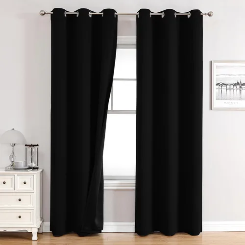 Miniatura 72 de ChrisDowa - Cortinas 100% opacas, para dormitorio, con forro negro, 2 capas gruesas, aislamiento térmico y ojales, 63 pulgadas de largo, juego de 2