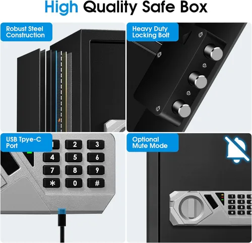 Miniatura 5 de 2.2 pies cúbicos Caja fuerte ignífuga para el hogar - Teclado electrónico digital, caja de seguridad de acero con cerradura de combinación y estante