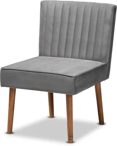 Miniatura 11 de Baxton Studio Alvis Mid-Century - Silla de comedor de madera tapizada en terciopelo verde esmeralda y acabado marrón nogal