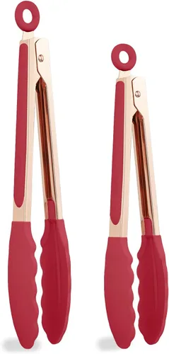 Miniatura 23 de COOK WITH COLOR - Juego de pinzas de cocina y barbacoa de acero inoxidable con punta de silicona, 3 piezas de utensilios, verde Menta