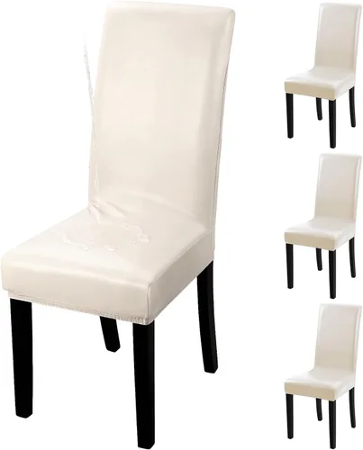 Miniatura 16 de YISUN Fundas para sillas de comedor, cuero sintético macizo, impermeable y resistente al aceite, elásticas, protectoras (negro, paquete de 4)
