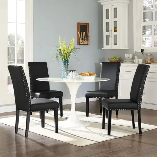 Miniatura 7 de LexMod silla de comedor de vinilo parte de un juego, Poliuretano, Negro