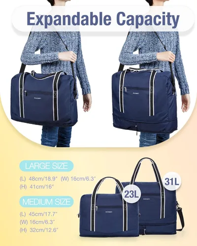 Miniatura 6 de BAGSMART Bolsa de lona para hombre y mujer, Azul marino, Bolsa de viaje