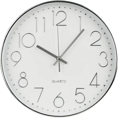 Reloj de pared de 12 pulgadas, silencioso, moderno, estilo simple, redondo, decorativo, con esfera estereoscópica de cuarzo, para Plata