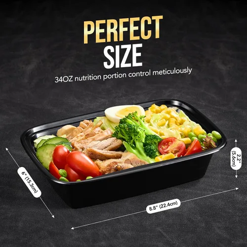 Miniatura 5 de 100 piezas (50 paquetes) 34 OZ Recipientes reutilizables para preparación de comidas con tapas, resistentes, a prueba de fugas y seguras