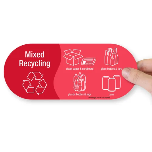 SmartSign Paquete de 4 etiquetas adhesivas de reciclaje mixto de 3.75 x 9 pulgadas con símbolos, poliéster laminado de 5 mil con adhesivo 2-3.75" X