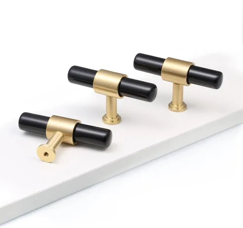 Miniatura 4 de Rockcloud Juego de 2 pomos de barra en T de piedra de obsidiana negra con tornillos, pomos cilíndricos para cajones, manijas para armario, armario