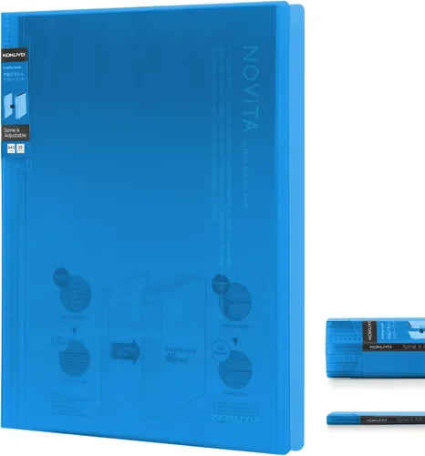 Kokuyo Carpeta de 20 bolsillos con fundas de plástico de 8.5"x11" (azul claro), portafolio de arte expandible A4 y tamaño carta estadounidense con