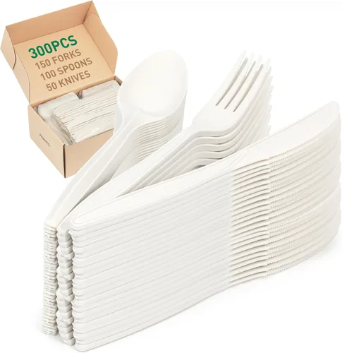 Miniatura 12 de Tenedor 100% compostable, 7 pulgadas, 150 tenedores desechables de almidón de maíz, cubiertos resistentes con certificación BPI, utensilios
