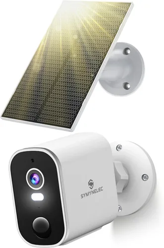 SYMYNELEC Cámaras de seguridad solares inalámbricas para exteriores, cámara WiFi alimentada por batería 2K con detección de movimiento para el