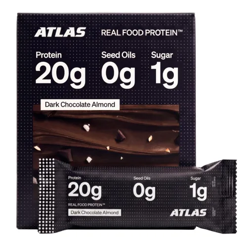 Atlas Real Food - Barras altas en proteínas, 0.71 onzas de proteína, 0.41 onzas de azúcar, ingredientes limpios, barra alta en fibra, baja en