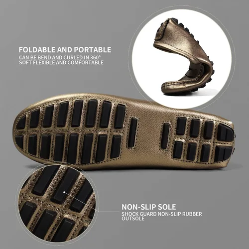 Miniatura 6 de Artisure Mocasines clásicos de cuero genuino para mujer, mocasines de conducción, mocasines casuales sin cordones, zapatos de barco cómodos y a