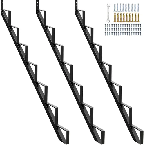 Miniatura 12 de Contrahuella de Escalera de Acero de 1 Escalón, Largueros de Escalera de Metal para Altura de Plataforma de 11.9 pulgadas, Contrahuella de Escalón