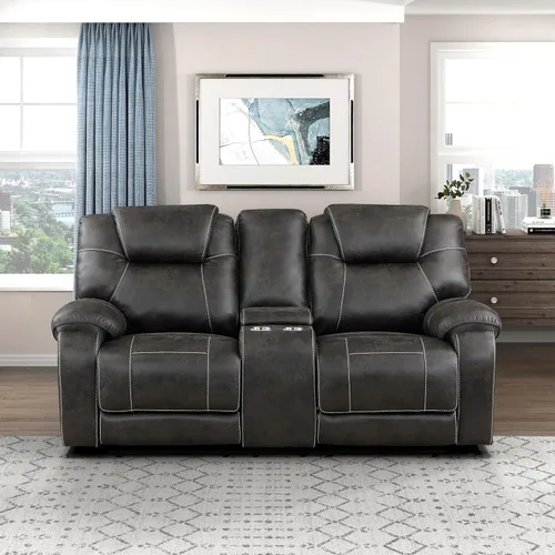 Miniatura 14 de Lexicon Juego de muebles de sala de estar de 2 piezas, juego de sofá reclinable manual de microfibra pulida con reposabrazos superior de almohada