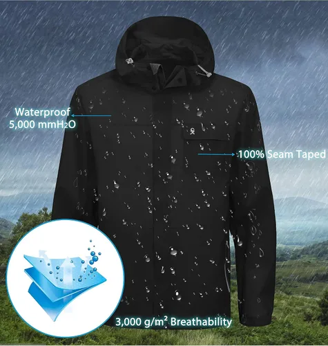 Miniatura 2 de Little Donkey Andy Chaqueta impermeable para hombre, ligera, cortavientos con capucha para golf, senderismo, UPF 30