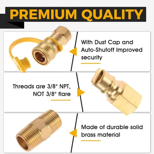 Miniatura 5 de Accesorios de conexión rápida de gas natural de 3/8 pulgadas, manguera de gas propano natural y propano LP, kit de enchufe de desconexión rápida