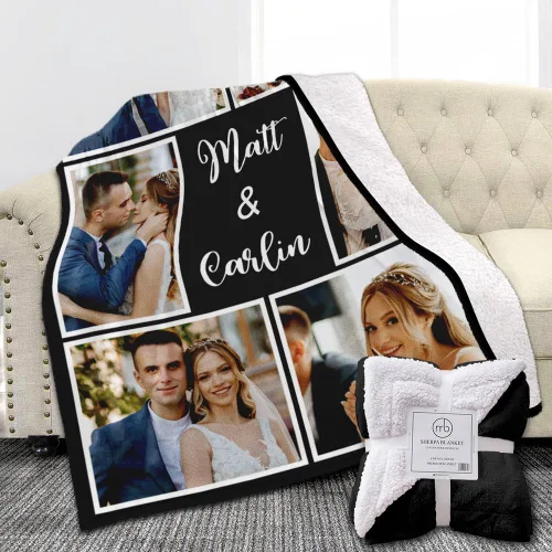 Miniatura 21 de Manta de fotos personalizada de forro polar, suave, cálida, mullida, regalos personalizados para parejas, novio, novia, manta con fotos 4 fotos