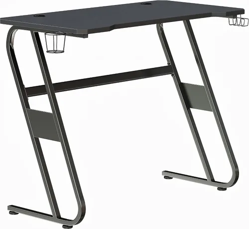 Flash Furniture Fisher - Escritorio ergonómico negro para computadora, mesa de jugadores de 51.5 pulgadas con soporte para tazas y gancho para