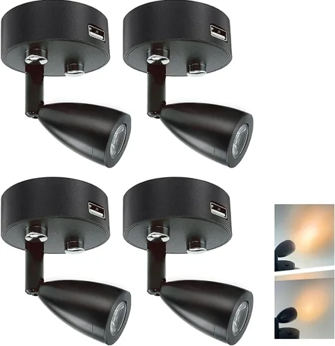 Miniatura 8 de 2PCS Foco LED RV de 12V - 24V Tamaño Pequeño Luz de Lectura Puerto de Carga USB Foco Giratorio 360°, Cualquier Toque Regulable 3500K Luz Cálida
