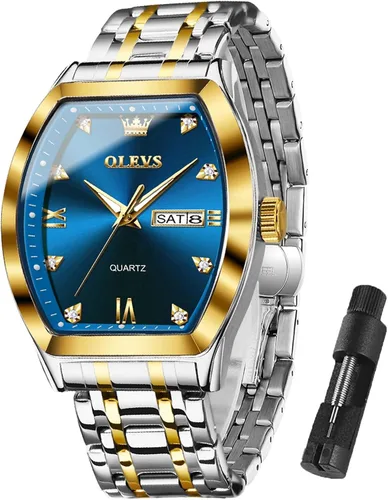 Miniatura 14 de OLEVS Relojes para hombre, de lujo, para negocios, analógicos, de cuarzo, relojes de pulsera para hombre con correa de malla de acero inoxidable