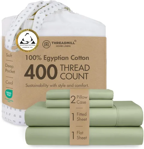 Miniatura 12 de Threadmill - Juego de sábanas de algodón egipcio para cama tamaño King Juego de sábanas de cama King 100% de algodón egipcio certificado Sábanas