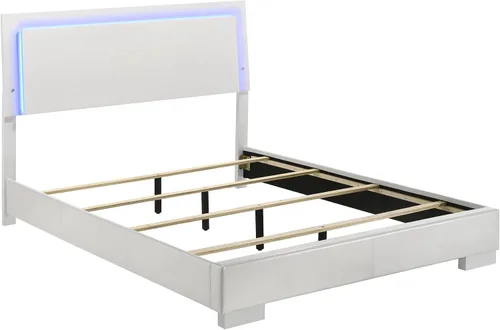 Coaster Home Furnishings Felicity - Madera - Cama de panel Queen con cabecera tapizada, interruptor táctil, luz LED azul y estribo bajo, dormitorio