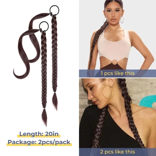 Miniatura 2 de YOGFIT 2 piezas Extensión de cola de caballo trenzada DIY, extensión de cola de caballo larga y lacia con envoltura natural, cabello sintético suave