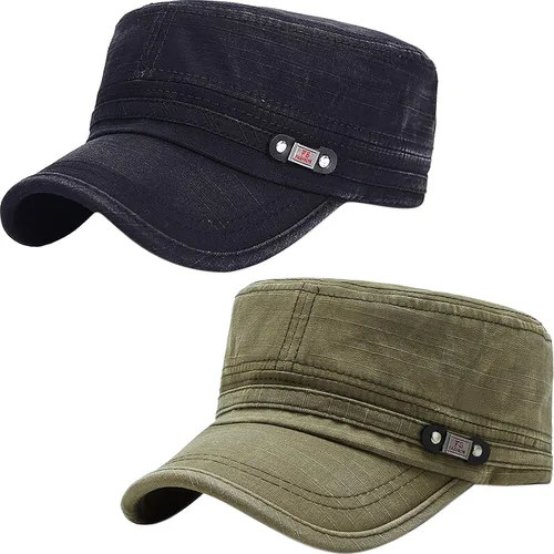 Miniatura 9 de Gorra militar unisex, estilo cadete, ajustable, de algodón lavado, con parte superior plana, gorra de béisbol