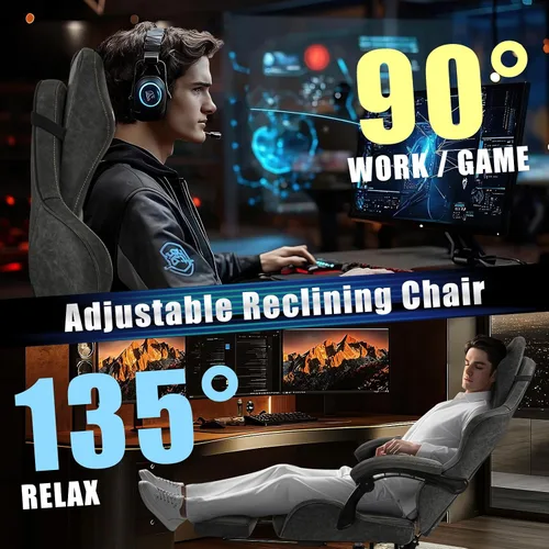 Miniatura 5 de Silla Gaming Silla de Videojuegos con Reposacabezas Grande, Reposabrazos de Conexión, Silla Ergonómica de Computadora de Cuero PU Retro para Gaming