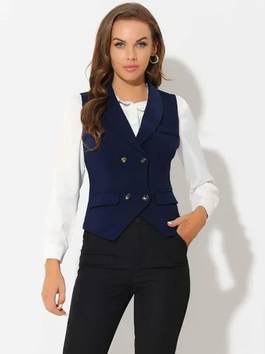 Miniatura 3 de Allegra K Chaleco de traje para mujer, chaleco elegante con solapa de negocios con doble botonadura