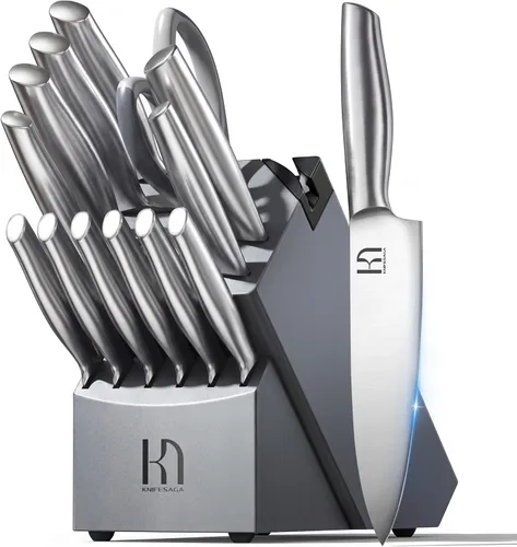 Miniatura 10 de KnifeSaga Juego de cuchillos de cocina premium, juego de 14 piezas de acero inoxidable japonés de alto carbono, afilado duradero, juego de cuchillos