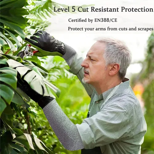 Miniatura 2 de Cut Resistant Sleeves Level 5 Arm Protection Sleeve with Thumb Slot Grey Gardening Sleeves for Women Men 14.0 in(1 par)-gris