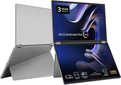 ASUS ZenScreen Duo OLED 360° Monitor Portátil Plegable (MQ149CD) - Dual de 14 pulgadas, 16:10, 1920x1200, DisplayHDR400 True Black, 100% DCI-P3,