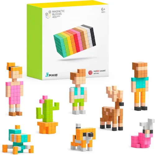 PIXIO -400 piezas - Juguete de construcción de bloques magnéticos diminutos en el estilo Pixel Art con aplicación gratuita - Cubos de plástico de