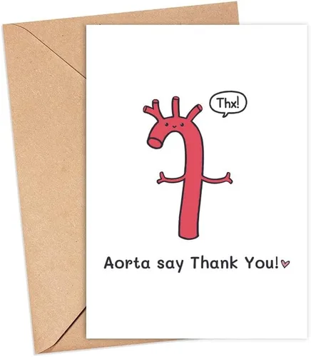 LissiArt97 Aorta Say Thank You Card - Tarjeta médica linda y divertida para médico, enfermera y escuela de medicina
