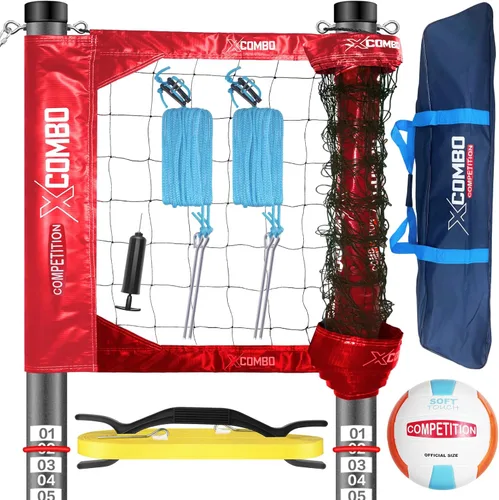 Miniatura 9 de Juego de red profesional de voleibol resistente para patio trasero al aire libre portátil con postes de puntuación de altura ajustable de aluminio