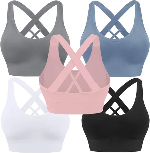 Evercute - Brasier deportivo para mujer, con relleno, tirantes cruzados y sin costuras, brasier de soporte medio para alto impacto, ideal para yoga