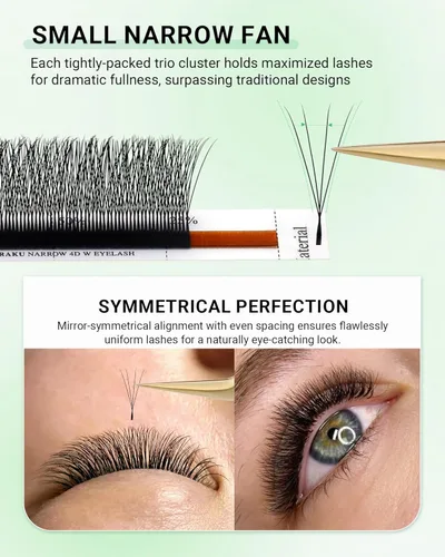 Miniatura 25 de NAGARAKU Extensiones de pestañas falsas en forma de W de 4D, suaves y naturales, con volumen, rizado D, 0.07mm, mezcla de 8-15mm, abanico 0.07-D 4D W