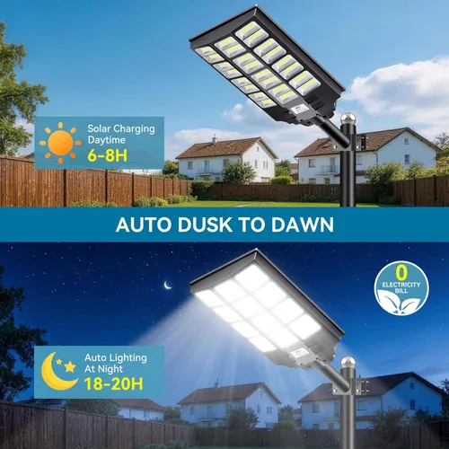 Miniatura 3 de VOOJOY Luces solares de calle de 8000 W para exteriores, impermeables, del atardecer al amanecer, luces solares al aire libre, luz LED de seguridad